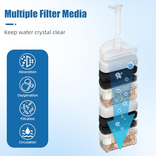 AQUANEAT Aquarium Air Driven Corner Sponge Filter for Nano Fish Tank with Tubing, Valves and Suction Cups, up to 40 Gallon - size: Large