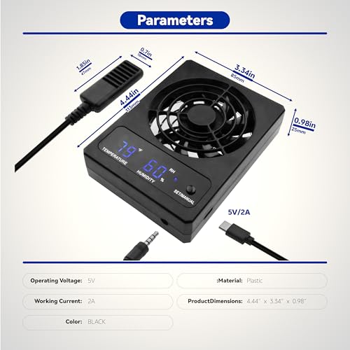 Reptile Terrarium Ventilation Fan with Auto Humidity | Auto humidity control, quiet <30dB, dual display, easy mount. Ideal for rainforest terrariums, reptiles, amphibians