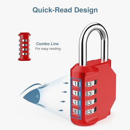 Puroma 1 Pack Combination Lock Locker 4 Digits Combo Padlock Gym Red | For School Gate Fence Toolbox Hasp Storage, Outdoor, Resettable, Weatherproof, Side Window, Crack Cut Resist, Hardened Steel - color: Red