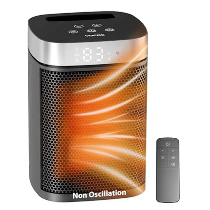 Small Portable Space Heater for Indoor Use - VOCRS 1500W PTC Electric Heater with Thermostat, Remote Control, 12H Timer, Eco and Fan Mode, Rapid and Safe Heating for Bedroom, Office - size: 8.4''/Non Oscillation