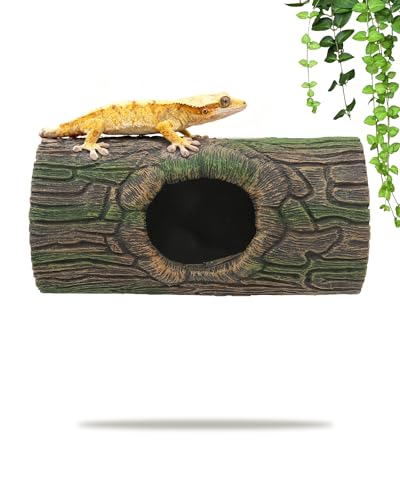 Magnetic Crested Gecko Hideout - Resin Hollow Log Cave, Reptile Hide Cave, Reptile & Amphibian Habitat Hide, Terrariums Decor