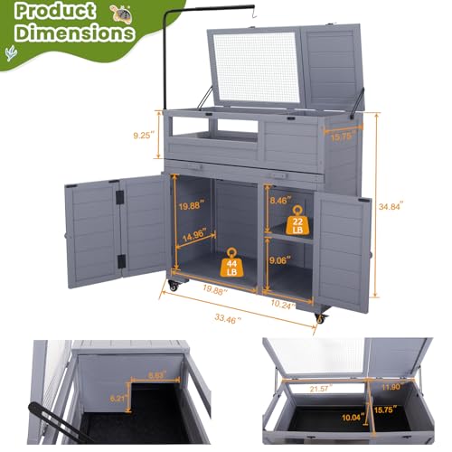 Agitree Premium Reptile Habitat Enclosure, Light Gray | For Tortoises, and Lizards, Adjustable Lighting, 360° Wheels, Easy-Clean Design, Secure Ventilation