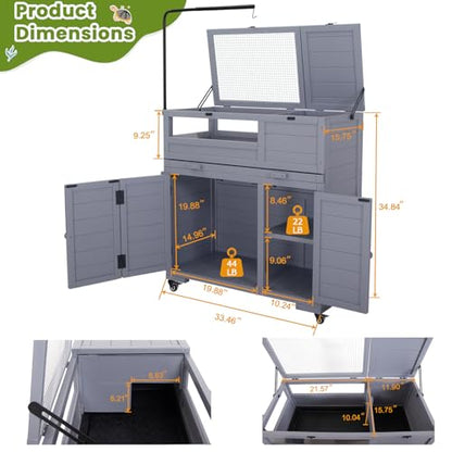 Agitree Premium Reptile Habitat Enclosure, Light Gray | For Tortoises, and Lizards, Adjustable Lighting, 360° Wheels, Easy-Clean Design, Secure Ventilation