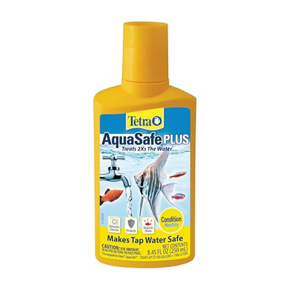 Tetra AquaSafe Plus Water Conditioner & Dechlorinator for Aquarium, 8.45 oz | Treats 2X the Water as Standard AquaSafe, Makes Tap Water Safe, Reduces Fish Stress, Removes Chlorine, Use Monthly - size: 8.4-Ounce