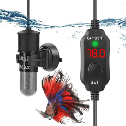 Super Mini Aquarium Heater 20W Betta Heater for 2-4 Gallon Tanks, Small Fish Tank Heater Turtle Heater with Dry-Run/Overheat Protection, Memory Function - size: For Tanks ≤ 4 Gal