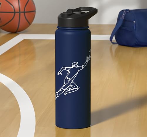 Cricket Keeper Drawing Stainless Steel Insulated Water Bottle - color: Navy Blue
