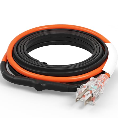 VEVOR Self-Regulating Pipe Heating Cable, 9FT 5W/FT Heat Tape for Pipes Freeze Protection, Water Pipe Heat Cable with Built-in Thermostat Protects PVC Hose, Metal and Plastic Pipe from Freezing - size: 9 Feet