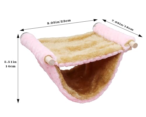 Fleece Winter Warm Rat Hammock, Double Layer Hanging Birds Nest Bed Tent with Warm Fleece, Bird Cage Stand Perch, Hideaway Cave Bed Accessories for Rat, Guinea Pig, Chinchilla (Pink) - color: Pink