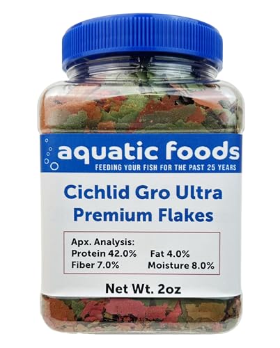 Cichlid Growth & Color Enhancing Flakes for Cichlids, Discus, All Tropicals. Aquatic Foods Premium Flakes…2oz Small Jar - size: 2 Ounce (Pack of 1)