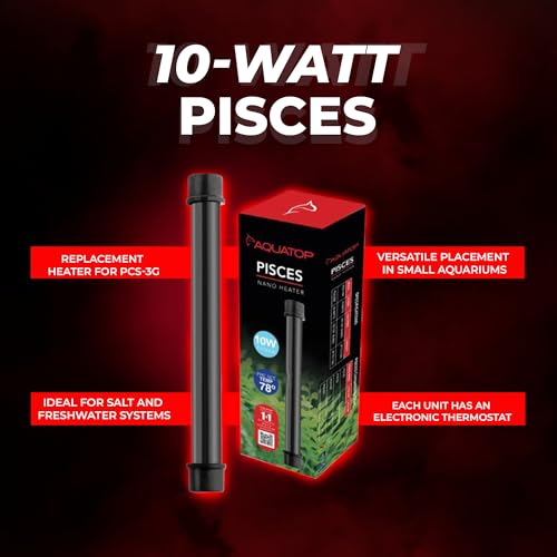 Aquatop 10W Pisces Nano Heater – Fully Submersible for Fish Tanks Up to 3 Gallons – Preset 78°F Thermostat – Heat-Resistant – PCS-10W - size: 10W