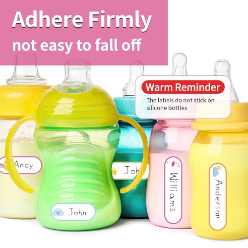 480 Pcs Waterproof Labels for Kids Stuff Daycare Name Bottle Essentials | Weather Self-Adhesive Baby Water Bottle Stickers for School Supply, Self-Laminating Write-on, Reusable Washable - style: Weather