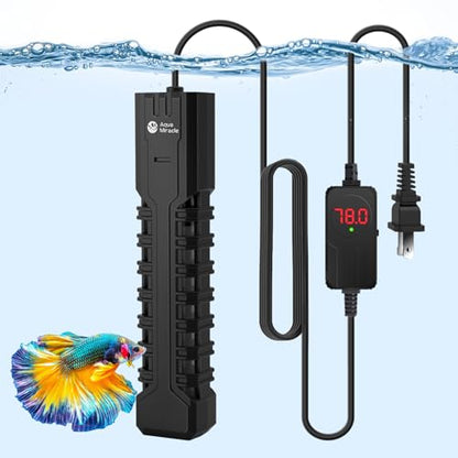 AquaMiracle Submersible Aquarium Heater with LED Digital Temp Display, Fish Tank Heater with Dry-Run & Over-Temp Protection, for Freshwater Saltwater Aquariums(200W/20-40Gal) - size: For 20-40 Gal Tank