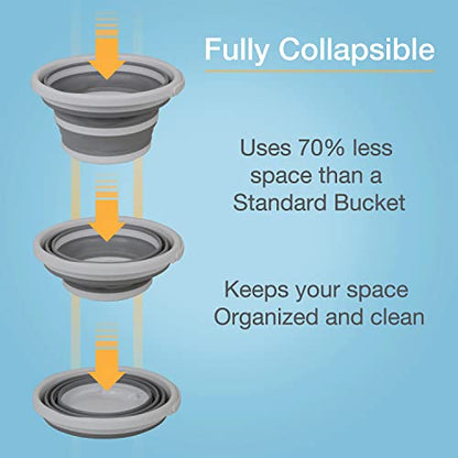 Brookstone Collapsible Bucket, Foldable Cleaning Bucket with Handle, Household Essentials Cleaning Basin and Dust Mop Bucket, Collapsible Wash Basin for Car Cleaning, [2.6 Gal. 10L] Round, Grey - color: Grey, Round, size: 2.6 Gallon