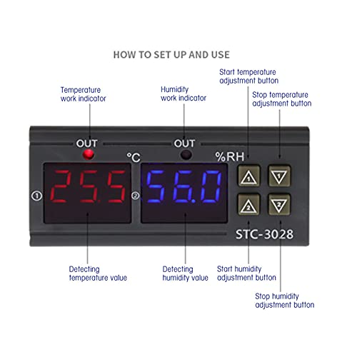 Temperature Controller STC 3028 12V Optional Integrated Sensor for Fermentation Reptile Incubation Home Brewing, 1°C Accuracy 0.1 Resolution Large Screen Display (24V) - size: 24V