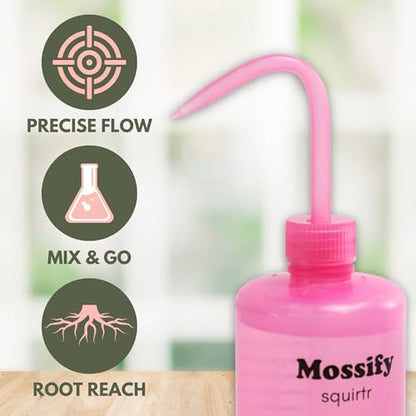 Mossify Squirtr Bottle 480ml – Clear Squirt Water Bottle for Plants, Tattoo, Hair & Labs – Easy Squeeze Plant Waterer with Long Nozzle – Refillable Seedling Watering Can, Wash Bottle - Pink - color: Pink