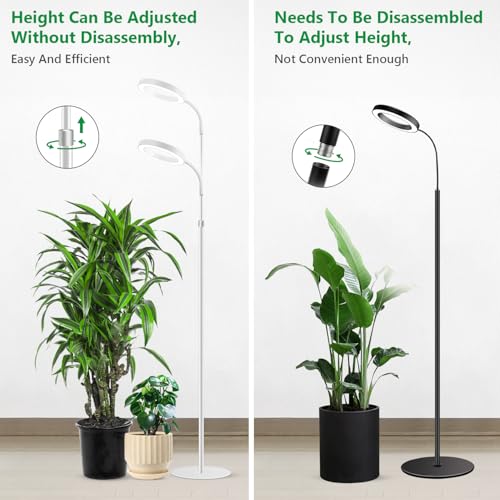 Aumtrly Floor Grow Light Full Spectrum with 68" Stand for Tall Indoor Plant | 80 LED Growing Lamp for Large Plants with 6/12/16H Timer, 5 Dimming, White Halo Design, Adjustable Height, Flexible Gooseneck - size: 1 head 68inch/white