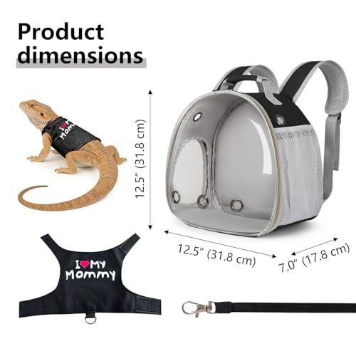 Bearded Dragon Carrier Backpack with Mommy Harness Set, Reptile Lizard Travel Carrier (Black, Mommy Harness) - color: Black