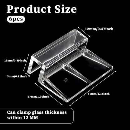 Sliverdew Aquarium Lid Clips for Thickness, 6 PCS | Clear Acrylic Fish Tank Lid Holder Aquarium Hoods Support Clamps for 12mm Thick Rimless Fish Tank Glass Top - size: for 12mm thickness