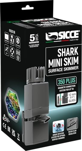 Sicce Shark MINI Aquarium Surface Skimmer 350 Plus up to 90 Gallon Aquariums | 90 GPH Flow Rate Efficient Debris Oil Film Removal Freshwater & Saltwater