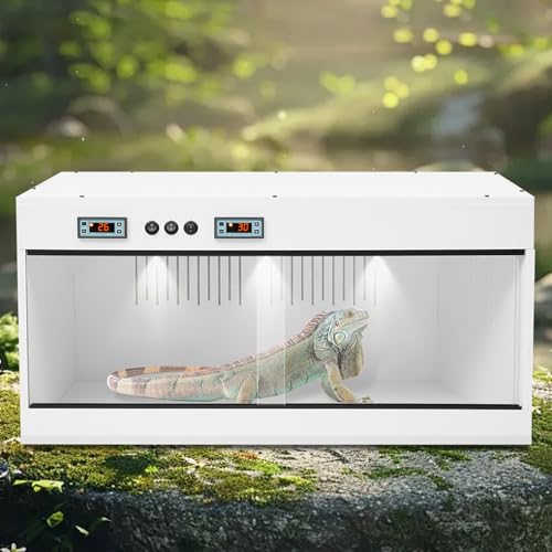 PVC Large Reptile Tank, Front Opening Reptile Terrarium with Dual Temperature Controller Snake Enclosure Reptiles Feeding Box with Glass Sliding Door for Chameleon Lizard Snake 31.5x15.8x15.8 (White) - color: White