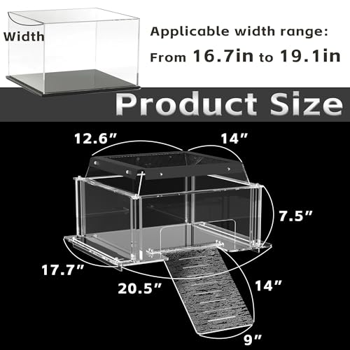 Turtle Basking Platform & Dock Fits 16.7-19.1 Inch Wide Aquariums, Clear Acrylic Turtle Topper Basking Platform with Metal Mesh Top, Anti-Slip Reptile Ramp Sunbathing Dock