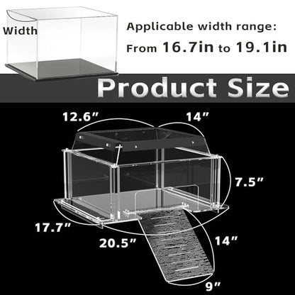 Turtle Basking Platform & Dock Fits 16.7-19.1 Inch Wide Aquariums, Clear Acrylic Turtle Topper Basking Platform with Metal Mesh Top, Anti-Slip Reptile Ramp Sunbathing Dock