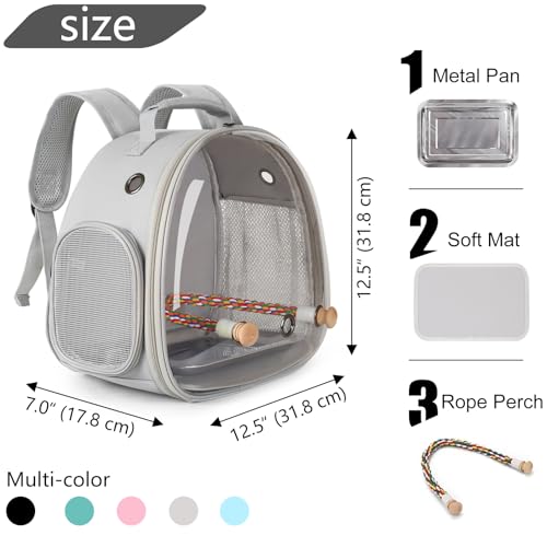 Small Bird Travel Backpack Carrier Cage, Backpack to Transport Backpack Carrier with Metal Tray Stand Perch for Parakeet Cockatiel Budgies Vet Carry Book Bag Grey - color: Grey