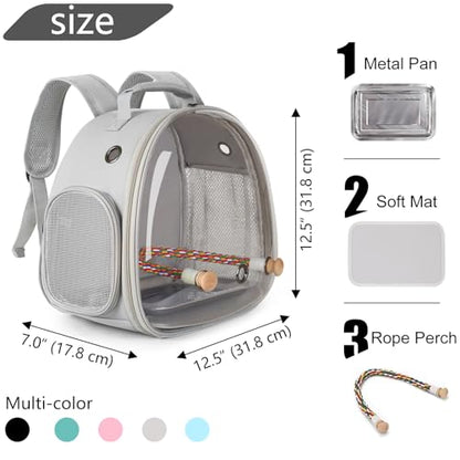 Small Bird Travel Backpack Carrier Cage, Backpack to Transport Backpack Carrier with Metal Tray Stand Perch for Parakeet Cockatiel Budgies Vet Carry Book Bag Grey - color: Grey