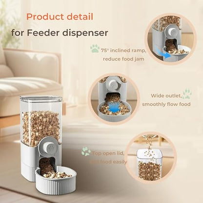 41 oz Hanging Gravity Feeder for Small Animals, Rabbits & Guinea Pigs | Adjustable Cage Height | No-Open-Cage Refill | Space-Saving | Clear Reservoir | Versatile Food Compatibility - color: Grey