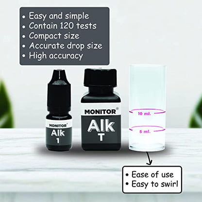 Monitor Alkalinity Test KIT (120 Tests) - Monitor Aquarium and aquaculture Water Quality