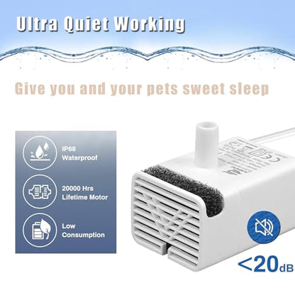Cat Water Fountain Pump Replacement JY-830 Submersible Motor | Cat Fountain Pump Replacement,Fountains Pump for Stainless Steel Cat Dispenser,Ultra Quiet Dog Drinking Fountain Pump - size: Regular