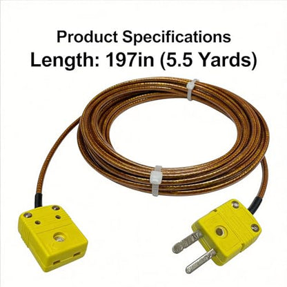K Type Thermocouple Extension Cable 197in/5.5 Yards | Brown Wire PVC Coating Polyimide Construction Temperature Range: 0°F–1300°F - size: 197in/5.5 yards