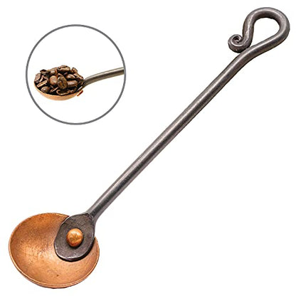 Copper and Steel Coffee Scoop | Food Grade & Measures 2 Tsp | Antique & Rustic Cast Iron Metal Spoon | Use For Espresso Beans, Tea Leaves, or Sugar | Handmade in Maine USA | By Wicks Forge