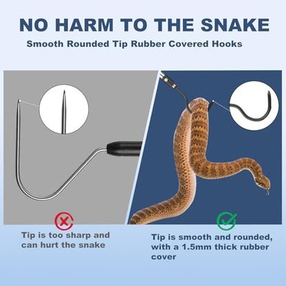 Snake Hook, 35"-65" Reptile Snake Hook Heavy Duty Long for Ball Python Rattlesnakes Rattle Copperhead Removal with Sponge Grip and Stainless Steel Rubber Tip Hook (55inch) - size: 55inch