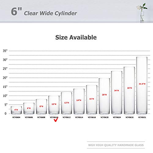 WGV Cylinder Vase, Width 6", Height 10", Clear Glass Container Terrarium Candle Holder for Wedding Centerpiece, Party Event, Home Office Decor, 1 Piece - size: 6"x10"H