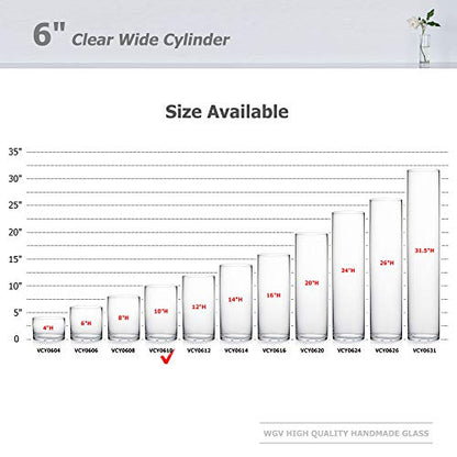WGV Cylinder Vase, Width 6", Height 10", Clear Glass Container Terrarium Candle Holder for Wedding Centerpiece, Party Event, Home Office Decor, 1 Piece - size: 6"x10"H