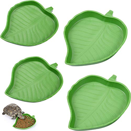 Boao 4 Pcs Leaf Reptile Water Bowl Turtle Feeding Dishes Reptile Water Bowl Pet Food Feeding Plate for Tortoise Corn Snake Crawl Pet Bearded Dragon, Lizards, Gecko Drinking and Eating, 2 Sizes