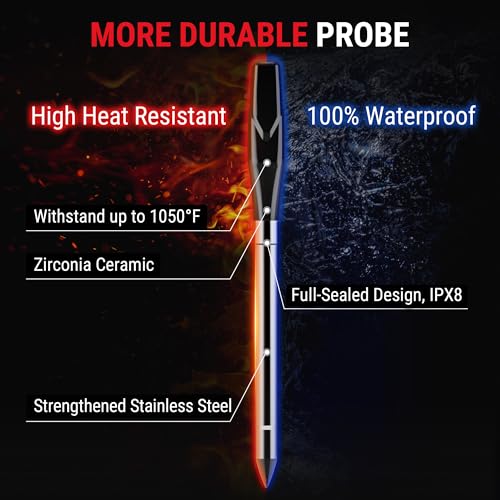 TempPro TempSpike Wireless Meat Thermometer Digital with 2 Probes | 2000FT Range, Ultra-Thin Meat Probe, Temperature Alarm For Smoker, BBQ, Grill, Turkey, Previously ThermoPro - style: 2000ft Red