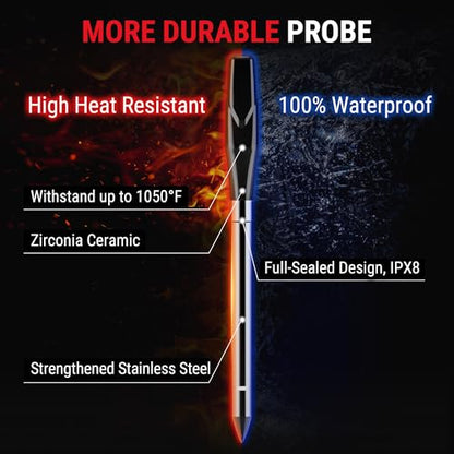 TempPro TempSpike Wireless Meat Thermometer Digital with 2 Probes | 2000FT Range, Ultra-Thin Meat Probe, Temperature Alarm For Smoker, BBQ, Grill, Turkey, Previously ThermoPro - style: 2000ft Red