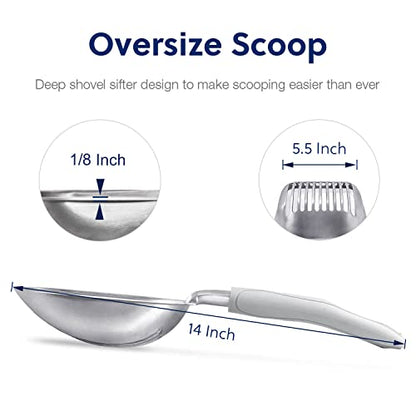 Cat Litter Scoop, Aluminum Alloy Sifter, Kitty Metal Scooper, Deep Shovel, Long Handle, Poop Sifting, Kitten Pooper Lifter, Durable, Heavy Duty, for Litter Box - color: FLAT Aluminum \ #05 Grey Handle, size: Large