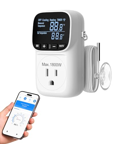 DEWENWILS Smart Temperature Controller For Fan, 15A 1800W WiFi Temperature Controller Outlet with Schedule Timer & Memory Function, VA Display & -40℉-240℉ Thermostat for Reptile, Greenhouse, Incubator