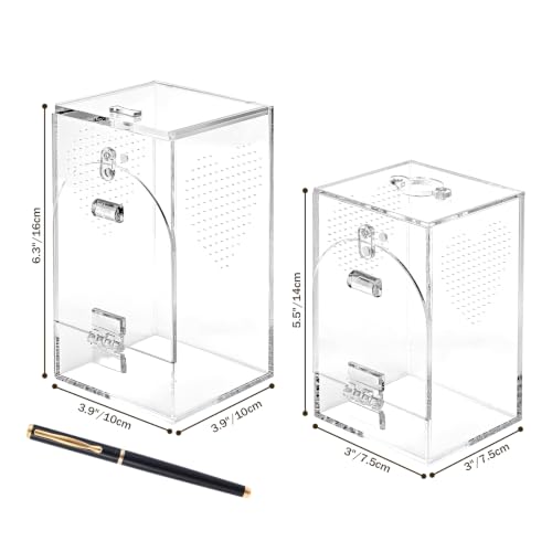 Set of 2 Jumping Spider Enclosure, No Assembly Required | 0.8~1mm Micro-Vent Acrylic Terrarium, Prevents Fruit Flies Escaping, Arboreal Habitat for Praying Mantis and Small Insects - size: 1mm