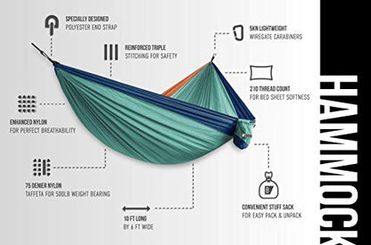 Double Hammock by Bear Butt - color: Turquoise / Dark Blue / Coral