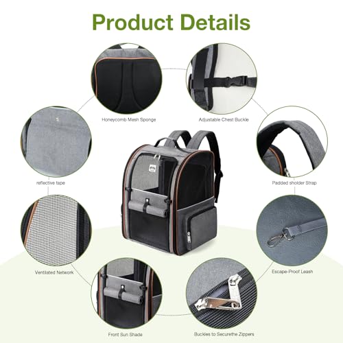 Cat Carrier Backpack, Expandable Pet Carrier with Sun Shade & Full Front Opening, Breathable Mesh Backpack for Small Dogs & Medium Cats Up to 18 Lbs, Foldable for Hiking, Camping (Grey) - color: Grey