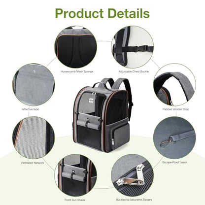 Cat Carrier Backpack, Expandable Pet Carrier with Sun Shade & Full Front Opening, Breathable Mesh Backpack for Small Dogs & Medium Cats Up to 18 Lbs, Foldable for Hiking, Camping (Grey) - color: Grey