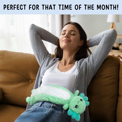 Axolotl Unscented 2Lbs Heating Pad for Neck Shoulders and Back Wrap Microwavable, Heatable 22.5" Cute Warm Stuffed Animals Neck Warmer - Axolotl Gifts for Women Girls and Kids - style: Mint Axolotl Neck Wrap
