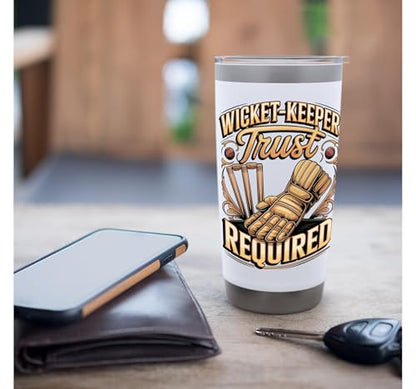 Wicket Keeper Trust Required Cricket Stainless Steel Insulated Tumbler - color: White