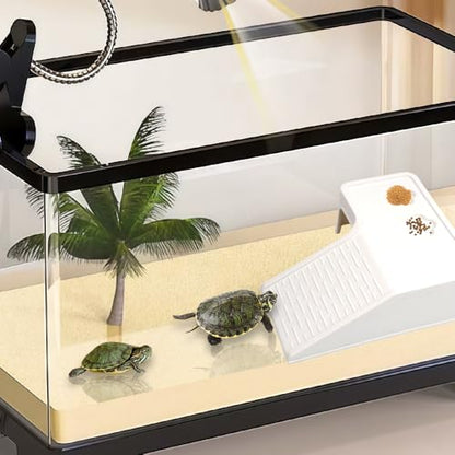 2 Pack Tortoise Climbing Terrace Turtle Resting Basking Platform Reptile Climbing Ramp Hiding Place Habitat Accessories with Feeding Trough