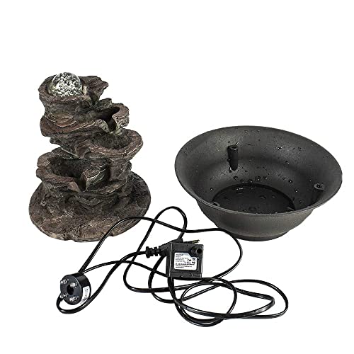 FerrisIsland Resin Desktop Rock Waterfall Fountain | LED Luminous Ball - color: Brown Gray