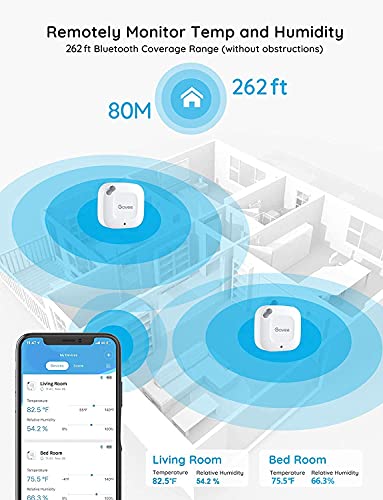 Govee Smart Bluetooth Thermometer Hygrometer H5074, Mini Humidity Sensor | Monitor temp/humidity with alerts, 262ft range. Export 2-yr data, precision sensor, portable. For greenhouse & incubators